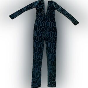 Beautiful Green Stretchy Velvet and Sheer Jumpsuit in Teal 62725